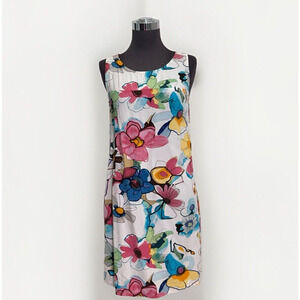Jams World Dress Women XS White Floral Sleeveless Bellissima Scoop Neck Rayon